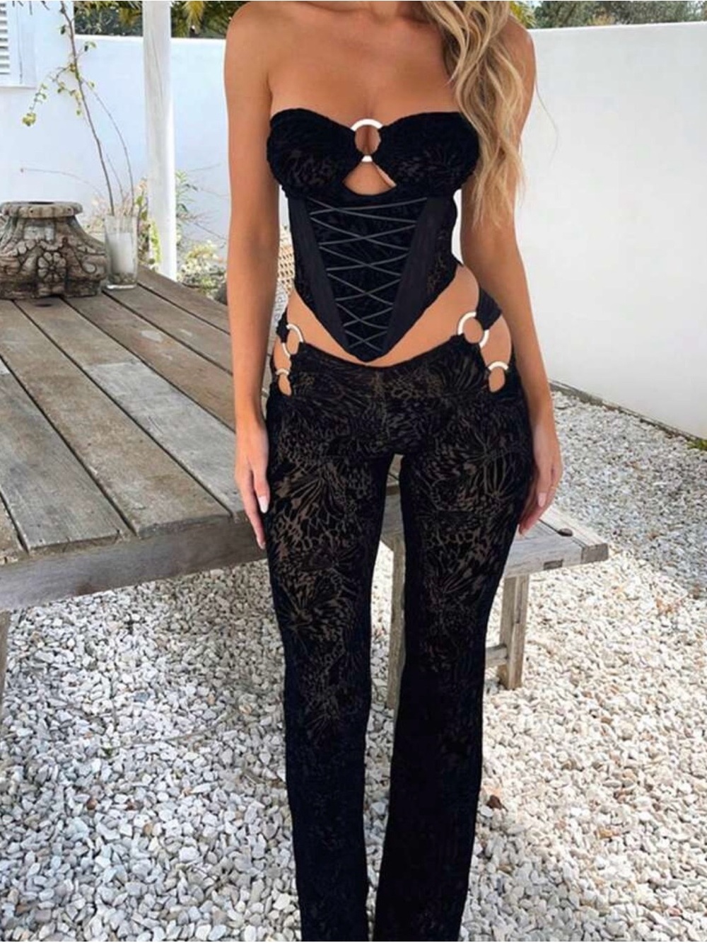 Strappy Black Velvet Cutout Jumpsuit by